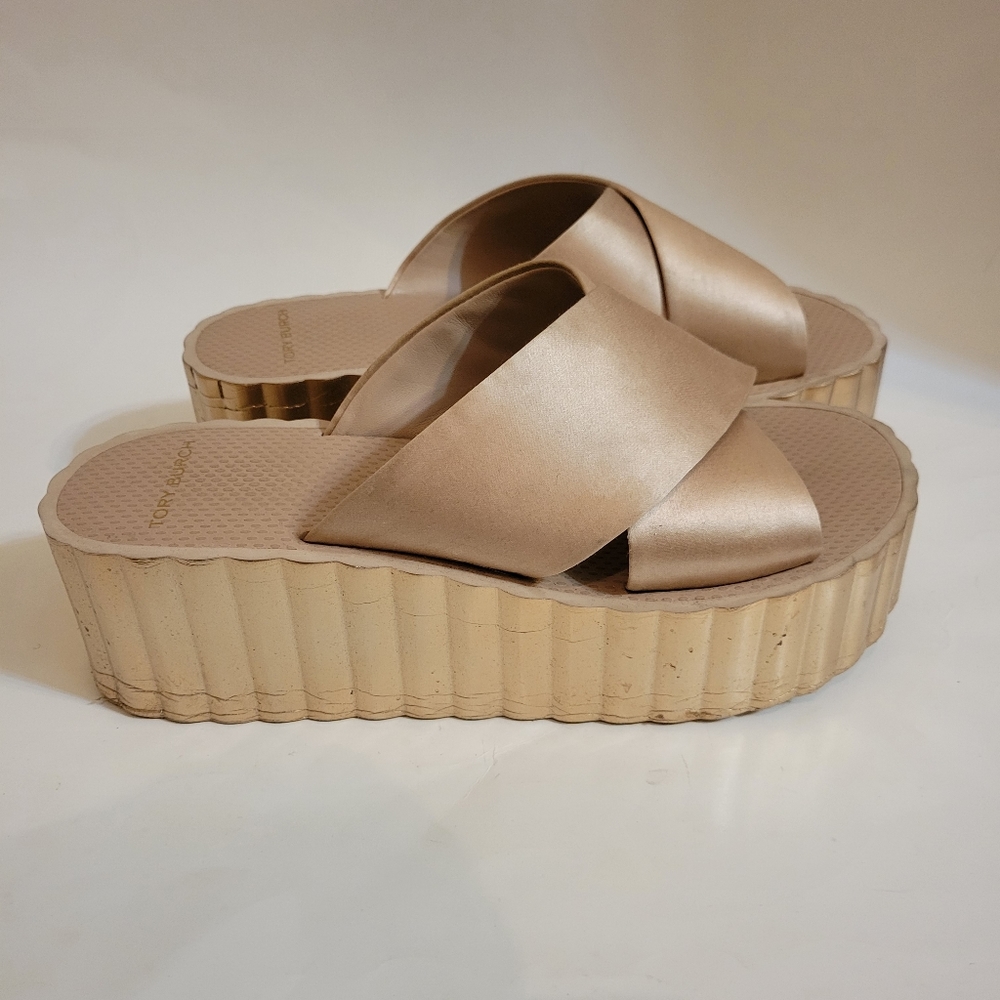 Tory Burch rose gold/pink platform slides